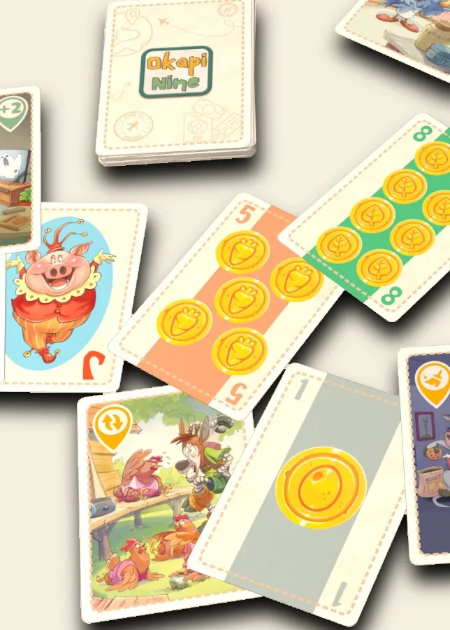 Several coin cards of different values laid out together