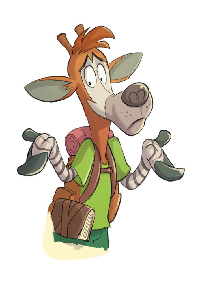 The Okapi mascot with a shocked expression